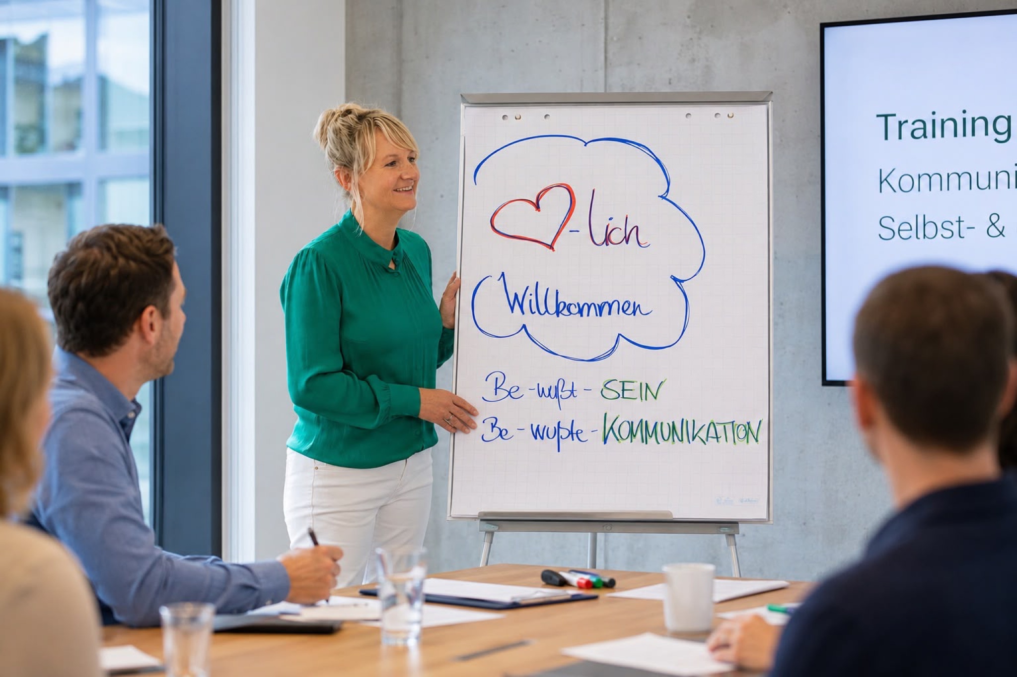 Nicole Riedl leitet ein Kommunikationstraining am Flipchart